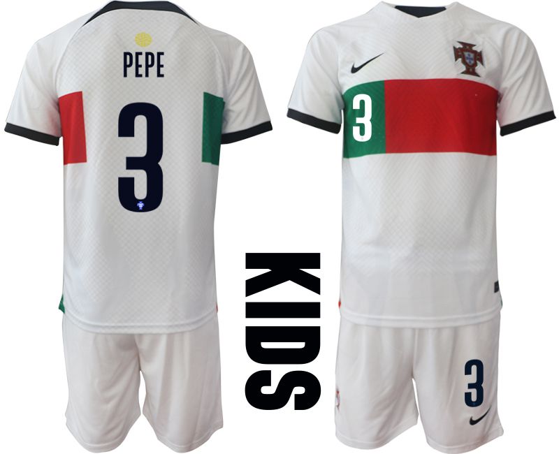 Youth 2022 World Cup National Team Portugal away white #3 Soccer Jersey->youth soccer jersey->Youth Jersey